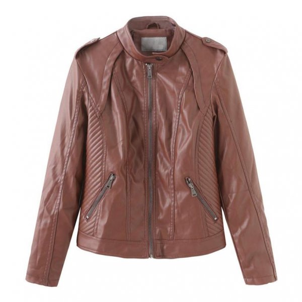 Brown Female Fashion Leather Coats Comfortable