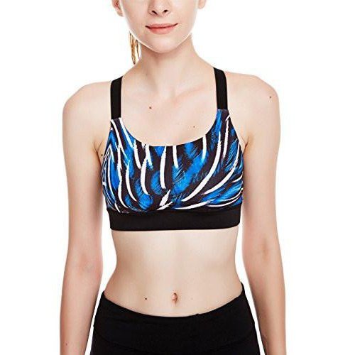 Women's Workout Yoga Clothes Activewear Cross Strap Racerback Sports Bra - White/Blue