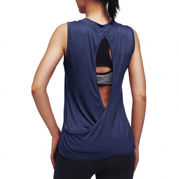 Navy Blue Female Beautiful Sleeveless Top Gym Sport