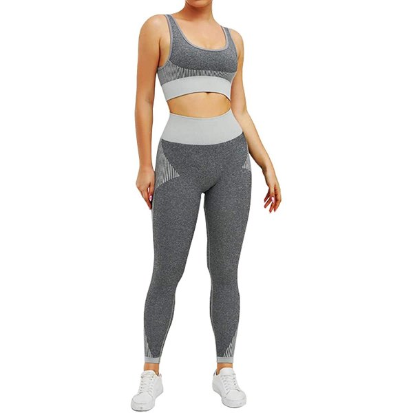 Vertical_grey Madam Comfortable Yoga Coordinates Casual Fitness Sport Suit