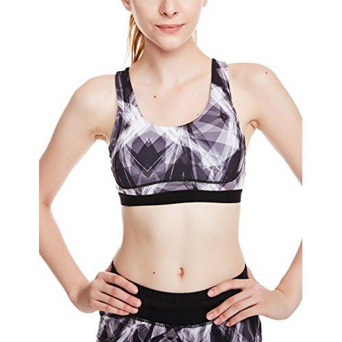 Women's Workout Yoga Clothes Activewear Printed Racerback Sports Bras - Blcak/Purple