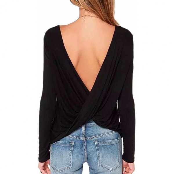 Black Lady Simple Long Sleeve Clothes Sexy