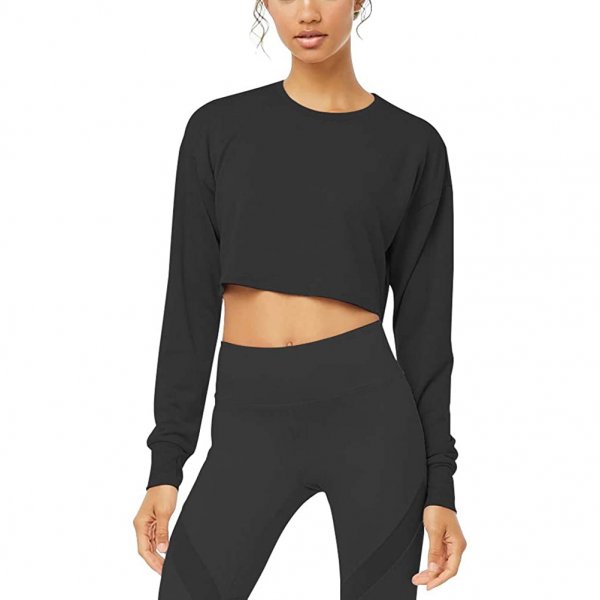 Black Madam Casual Long Sleeve Top Exercise Running